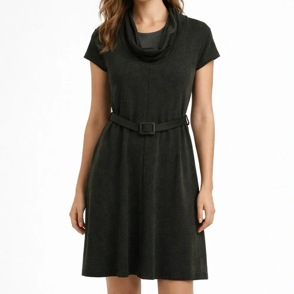Banana Republic Grey Draped Neck Belted Stretch Dress Small